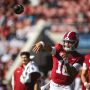 Tuscaloosa, Alabama, USA; Alabama Crimson Tide quarterback Ty Simpson (15) throws during warmups at Bryant-Denny Stadium.