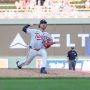 Minnesota Twins starting pitcher Joe Ryan (41) pitches to Washington Nationals first baseman Nathaniel Lowe (33) in the second inning at Target Field.