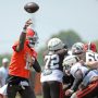 Cleveland Browns quarterback Shedeur Sanders (12) throws during NFL training camp at CrossCountry Mortgage Campus, Friday, Aug. 1, 2025, in Berea, Ohio. Sanders is one of our best preseason props today.