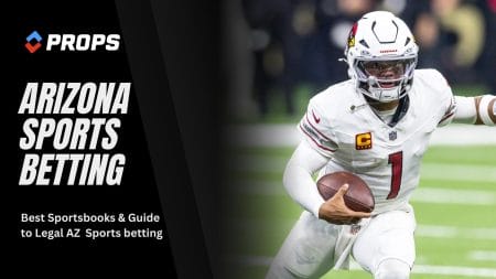 Arizona sports betting text on an overaly, next to Cardinals QB Kyler Murray.