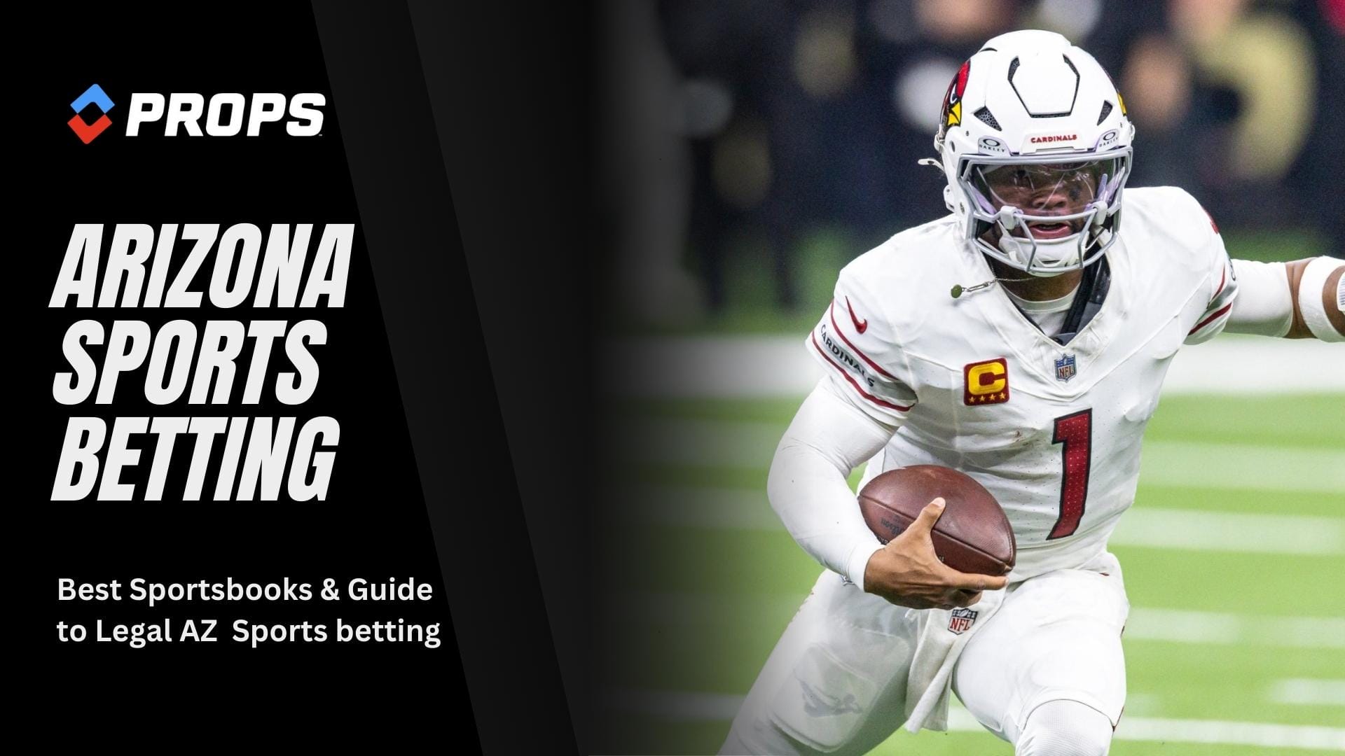 Arizona sports betting text on an overaly, next to Cardinals QB Kyler Murray.