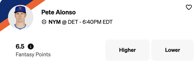 Pete Alonso is out best MLB Underdog pick today.