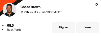 Chase Brown is one of our best NFL rushing props today.