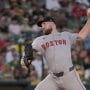 Sep 8, 2025; West Sacramento, California, USA; Boston Red Sox pitcher Garrett Crochet (35) throws a pitch against the Athletics during the first inning at Sutter Health Park.