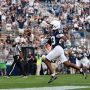 Sep 13, 2025; University Park, Pennsylvania, USA; Penn State Nittany Lions cornerback Jahmir Joseph (23) runs the ball into the end zone following an interception during the fourth quarter against the Villanova Wildcats at Beaver Stadium.