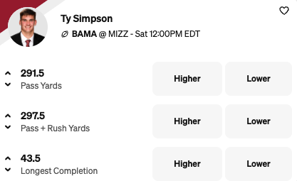 College Football Week 7 Picks - Ty Simpson Props