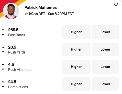 Chiefs vs Lions Best Bets - Patrick Mahomes Props Underdog
