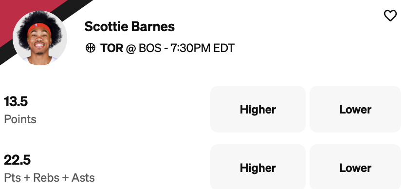 Toronto Raptors vs Boston Celtics Props - Scottie Barnes - NBA props tonight