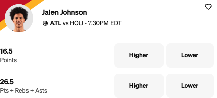 hawks vs rockets props - jalen johnson