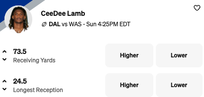 CeeDee Lamb Player Props - Cowboys vs Commanders props