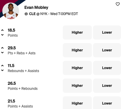 Knicks vs Cavs Predictions - Evan Mobley Player Props
