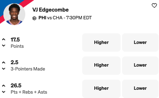 VJ Edgecombe props today - October 25, 2025