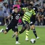 Jul 19, 2023; Washington, DC, USA; Thiago Almada (23) of Atlanta United fouls Arsenal midfielder Bukayo Saka (7) in the 2023 MLS All Star Game at Audi Field.