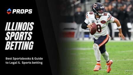 Illinois sports betting, written next to a photo of Caleb Williams of Chicago Bulls in full sprint with the ball.