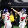 Oct 5, 2025; New Orleans, Louisiana, USA; New York Giants quarterback Jaxson Dart (6) passes the ball against the New Orleans Saints during the first quarter at Caesars Superdome.