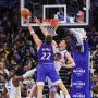 Nov 18, 2025; Orlando, Florida, USA; Orlando Magic forward Franz Wagner (22) goes to the basket against Golden State Warriors center Quinten Post (21) during the second half at Kia Center.