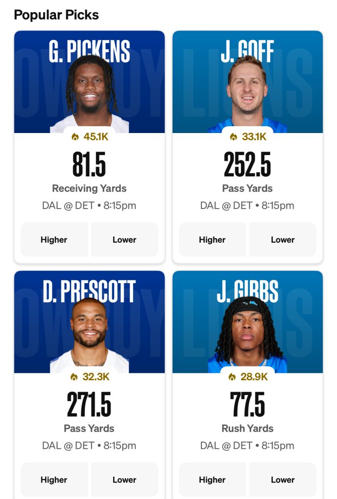 Lions vs Cowboys Props - Underdog