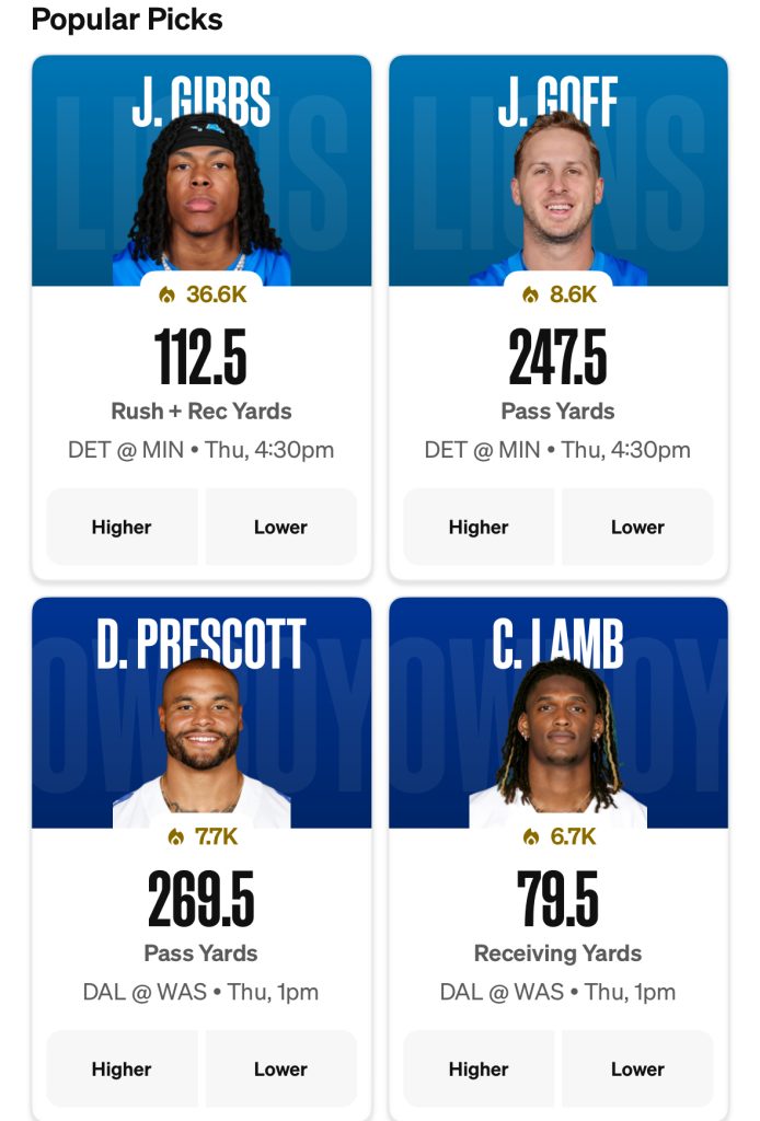 Underdog NFL Player Props for Christmas Day - 12/25/25