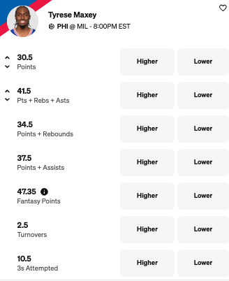 Tyrese Maxey Props Today