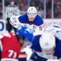 Dec 14, 2025; Montreal, Quebec, CAN; Edmonton Oilers forward Connor McDavid (97) prepares for a face off against the Montreal Canadiens during the third period at the Bell Centre.
