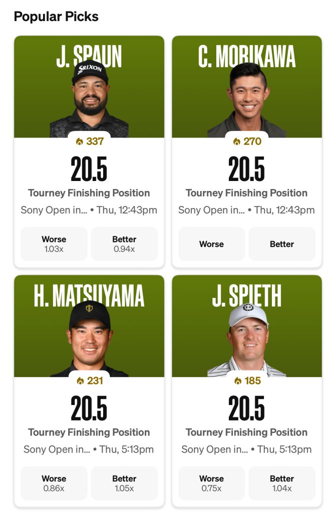 PGA Props Sony Open Jan. 15, 2026