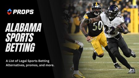 Alabama sports betting written beside Derrick Henry running with the ball.