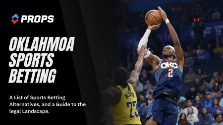 Oklahoma sports betting, written beside Shai Gilgeous-Alexander shooting over Aaron Nesmith.
