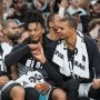 Feb 7, 2026; San Antonio, Texas, USA; San Antonio Spurs forward Victor Wembanyama (1) shakes the hand of guard Stephon Castle (5) during the second half against Dallas Mavericks at Frost Bank Center.