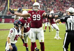 Arizona Cardinals defensive end J.J. Watt celebrates a sack against the Houston Texans