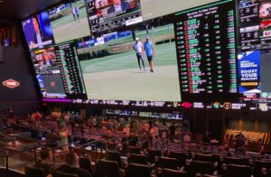 The scene inside Circa Sportsbook in downtown Las Vegas on the opening day of the 2022 NCAA Tournament