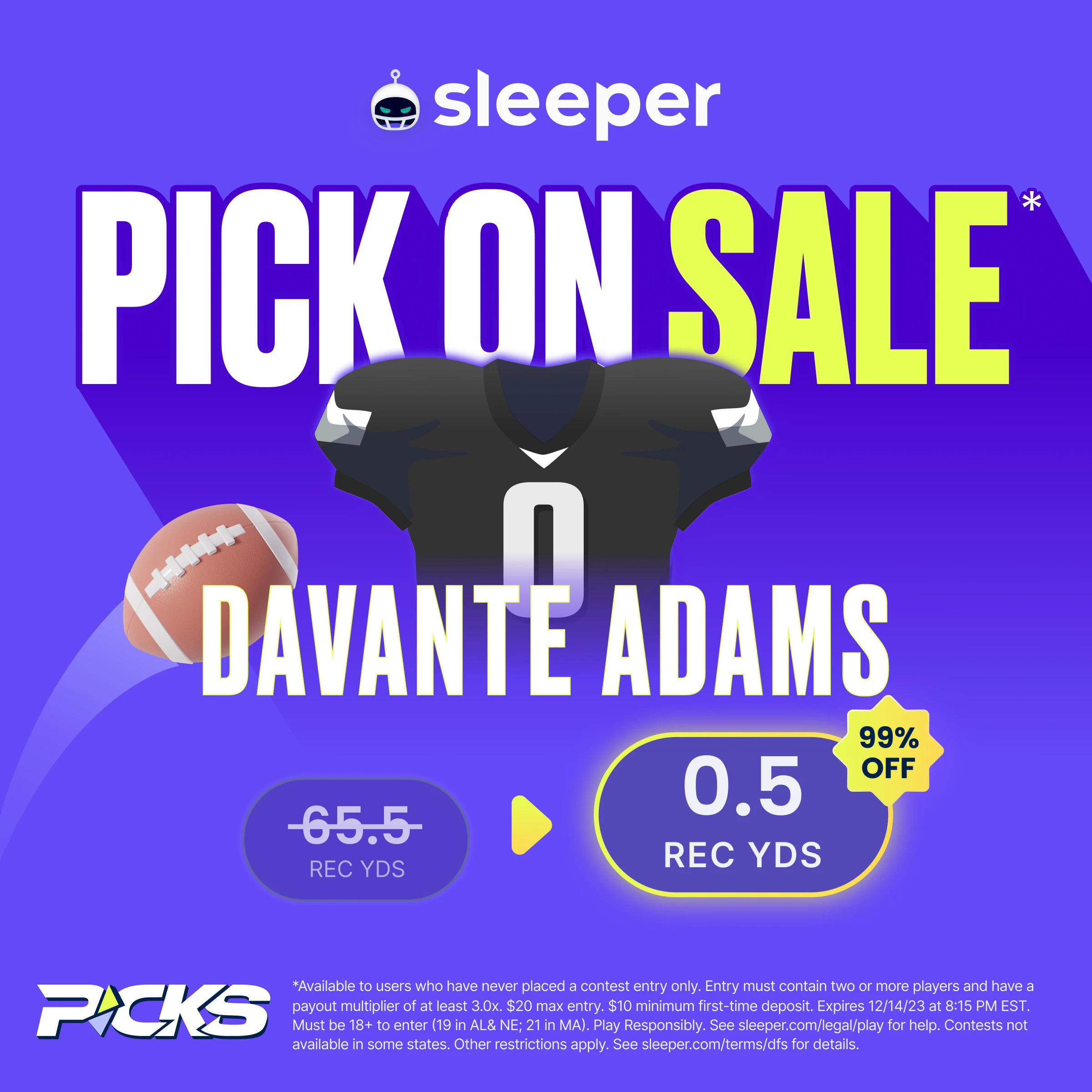 Raiders vs. Chargers player props special by Sleeper fantasy is Davante Adams over 0.5 receiving yards.