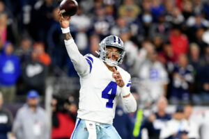 Dallas Cowboys quarterback Dak Prescott passes the ball against the New England Patriots