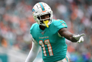 DeVante Parker #11 of the Miami Dolphins in action against the Cincinnati Bengals in the fourth quarter at Hard Rock Stadium on December 22, 2019 in Miami, Florida. 