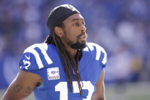 T.Y. Hilton #13 of the Indianapolis Colts is seen during the game against the Houston Texans at Lucas Oil Stadium on October 17, 2021 in Indianapolis, Indiana.