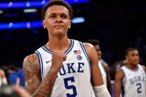 Duke Blue Devils forward Paolo Banchero reacts following their game against the Kentucky Wildcats