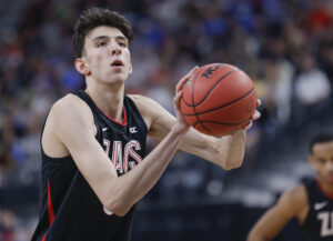 Chet Holmgren #34 of the Gonzaga Bulldogs is seen during the game against the UCLA Bruins at T-Mobile Arena on November 23, 2021 in Las Vegas, Nevada. 