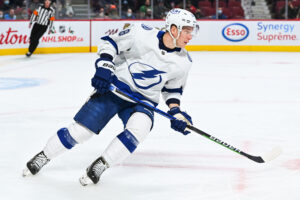 Look on Tampa Bay Lightning left wing Ondrej Palat (18) during the Tampa Bay Lightning versus the Montreal Canadiens game on December 7, 2021, at Bell Centre in Montreal, QC.