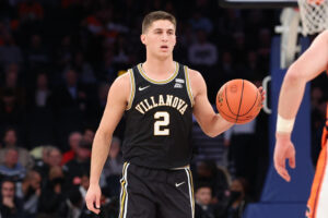 Villanova Wildcats guard Collin Gillespie (2) during the college basketball game between the Syracuse Orange and the Villanova Wildcats on December 7, 2021 at Madison Square Garden in New York City, NY.