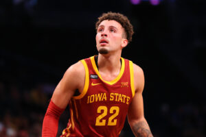 Iowa State Cyclones guard Gabe Kalscheur (22) during the NIT Season Tip Off college basketball game between the and the Memphis Tigers and the Iowa State Cyclones on November 26, 2021 at the Barclays Center in Brooklyn, NY. 