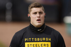 Zach Gentry #81 of the Pittsburgh Steelers looks on prior to the game against the Jacksonville Jaguars at TIAA Bank Field on November 22, 2020 in Jacksonville, Florida.