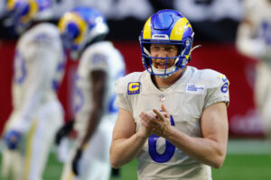 Punter Johnny Hekker #6 of the Los Angeles Rams during the NFL game against the Arizona Cardinals at State Farm Stadium on December 06, 2020 in Glendale, Arizona. The Rams defeated the Cardinals 38-28. 