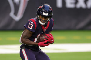 Houston Texans wide receiver Brandin Cooks makes a catch in a 2021 home game.