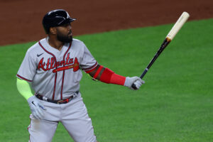 Marcell Ozuna #20 of the Atlanta Braves in action against the New York Yankees