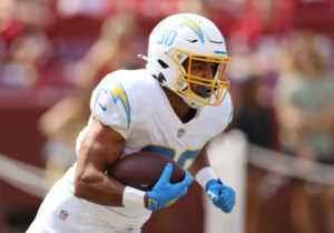 Los Angeles Chargers running back Austin Ekeler runs with the football during a game