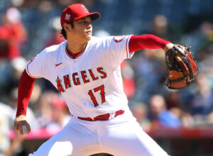 Shohei Ohtani #17 of the Los Angeles Angels pitches in the game against the Oakland Athletics at Angel Stadium of Anaheim on September 19, 2021 in Anaheim, California. 