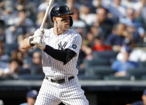 Aaron Judge #99 of the New York Yankees in action against the Tampa Bay Rays at Yankee Stadium on October 02, 2021