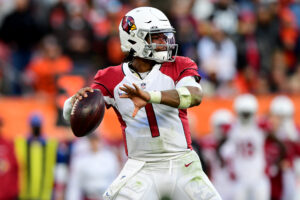 Kyler Murray #1 of the Arizona Cardinals drops back to pass during a game against the Cleveland Browns at FirstEnergy Stadium on October 17, 2021 in Cleveland, Ohio.