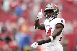 Chris Godwin #14 of the Tampa Bay Buccaneers reacts prior to the game against the Chicago Bears at Raymond James Stadium on October 24, 2021 in Tampa, Florida.