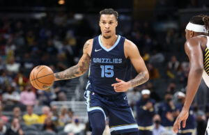 Brandon Clarke #15 of the Memphis Grizzlies against the Indiana Pacers at Bankers Life Fieldhouse on October 13, 2021 in Indianapolis, Indiana.