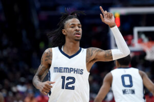 Ja Morant #12 of the Memphis Grizzlies plays against the Washington Wizards at Capital One Arena on November 05, 2021 in Washington, DC